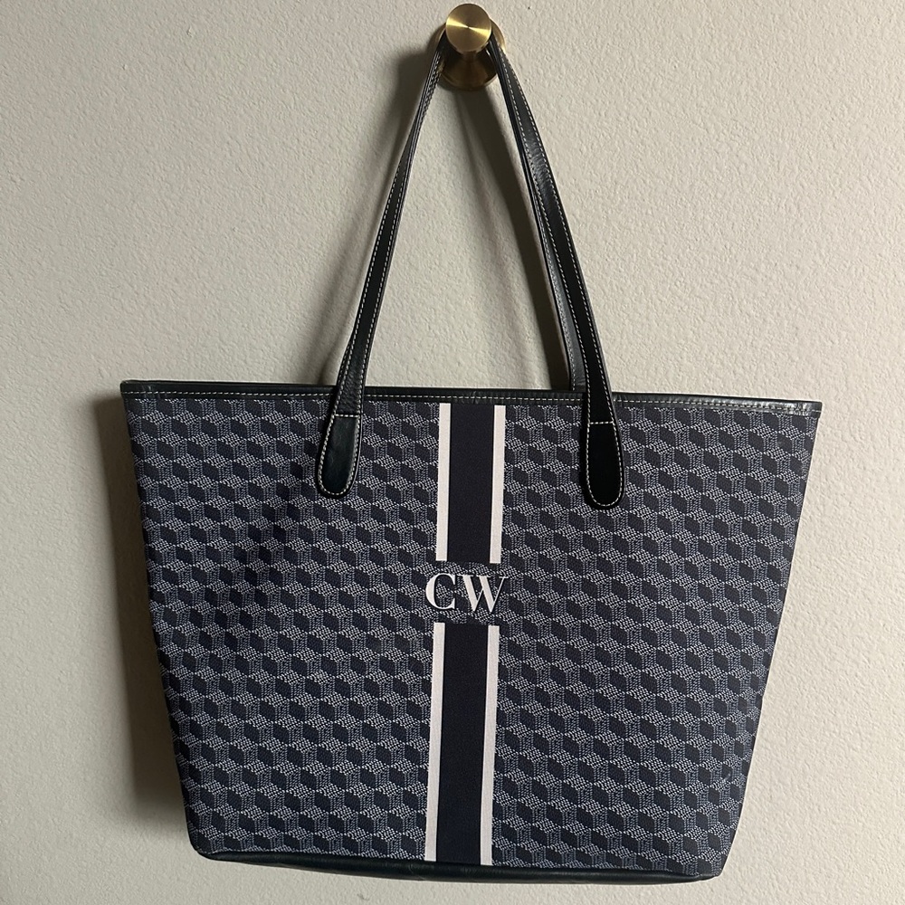 Barrington St. Anne Tote Large Black Geo Print Monogram CW Zip Top Work Bag